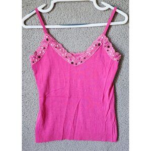 Yuka Women's Size PL Sleeveless Camisole Tank Top Beaded Sequin Lace‎ Trim Pink